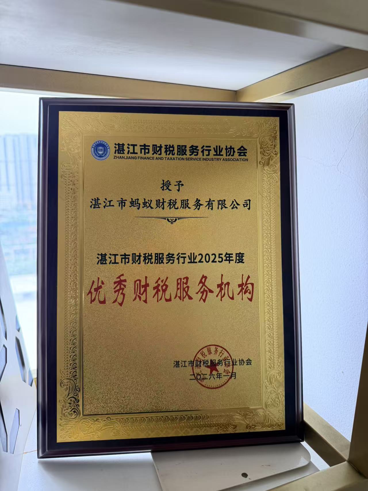 2025年度优秀财税服务机构-湛江蚂蚁财税